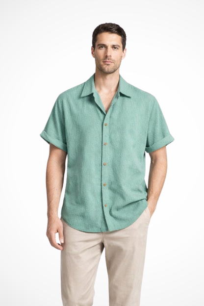 Bennett | Men's Shirt - Textured Camp Collar, Short Sleeve Design 2