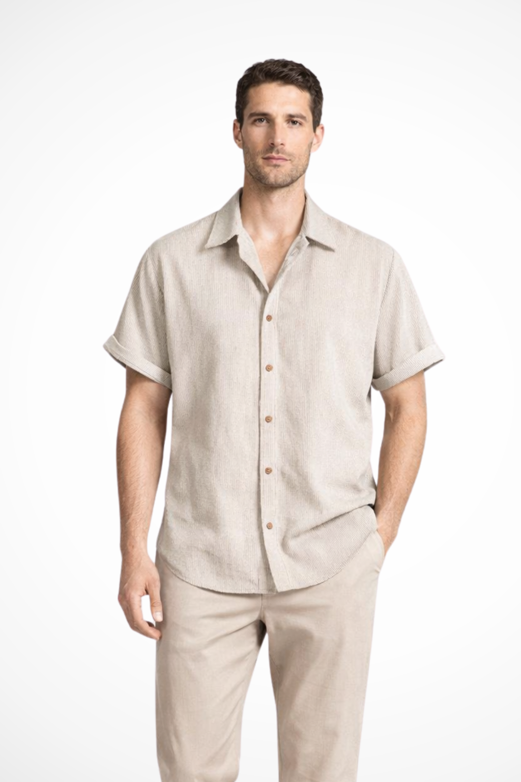 Bennett | Men's Shirt - Textured Camp Collar, Short Sleeve Design 4