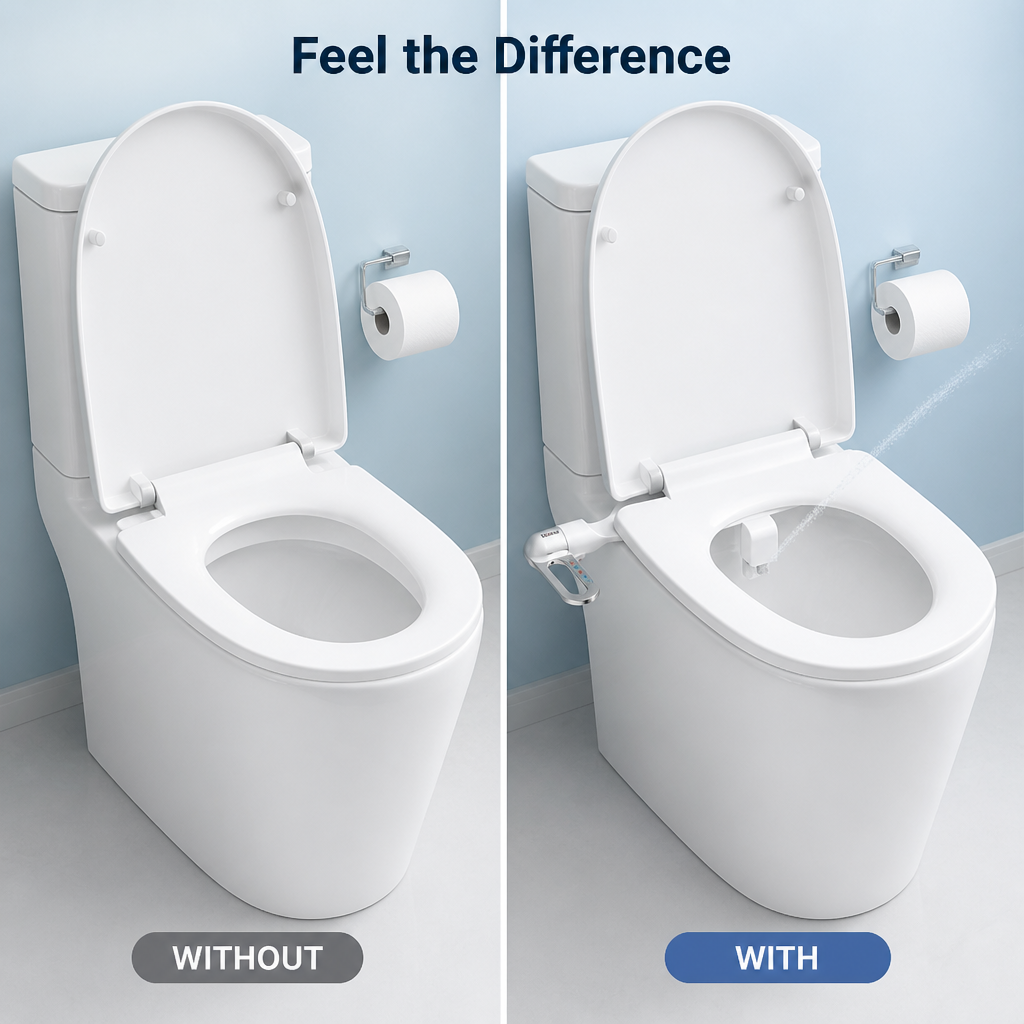 Bidet Attachment Stainless Steel | Dual Self-Cleaning Nozzles with Adjustable Pressure | Tool-Free Toilet Installation
