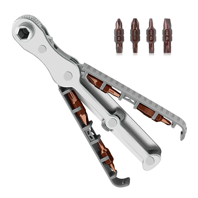 Bidirectional Ratchet Screwdriver Set CRV Steel | 4 Hex Bits Stored in Handle | Compact Reversible Design for Tight Spaces