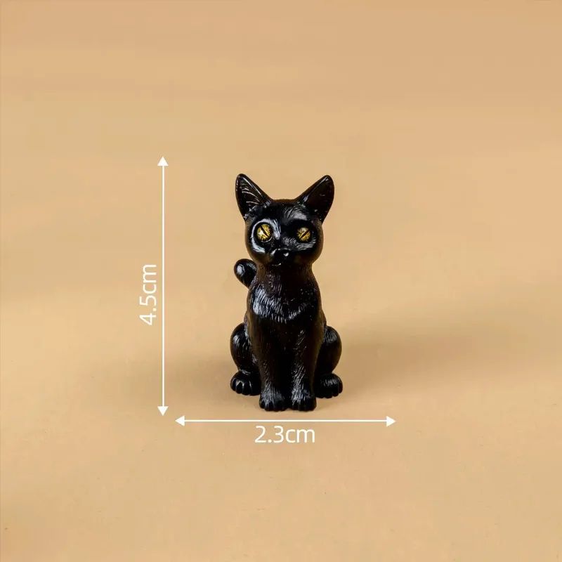 Black Cat Resin Figurines Set of 2 | Turn Head & Sitting Designs | Mini Halloween Decor for Shelves & Fairy Gardens