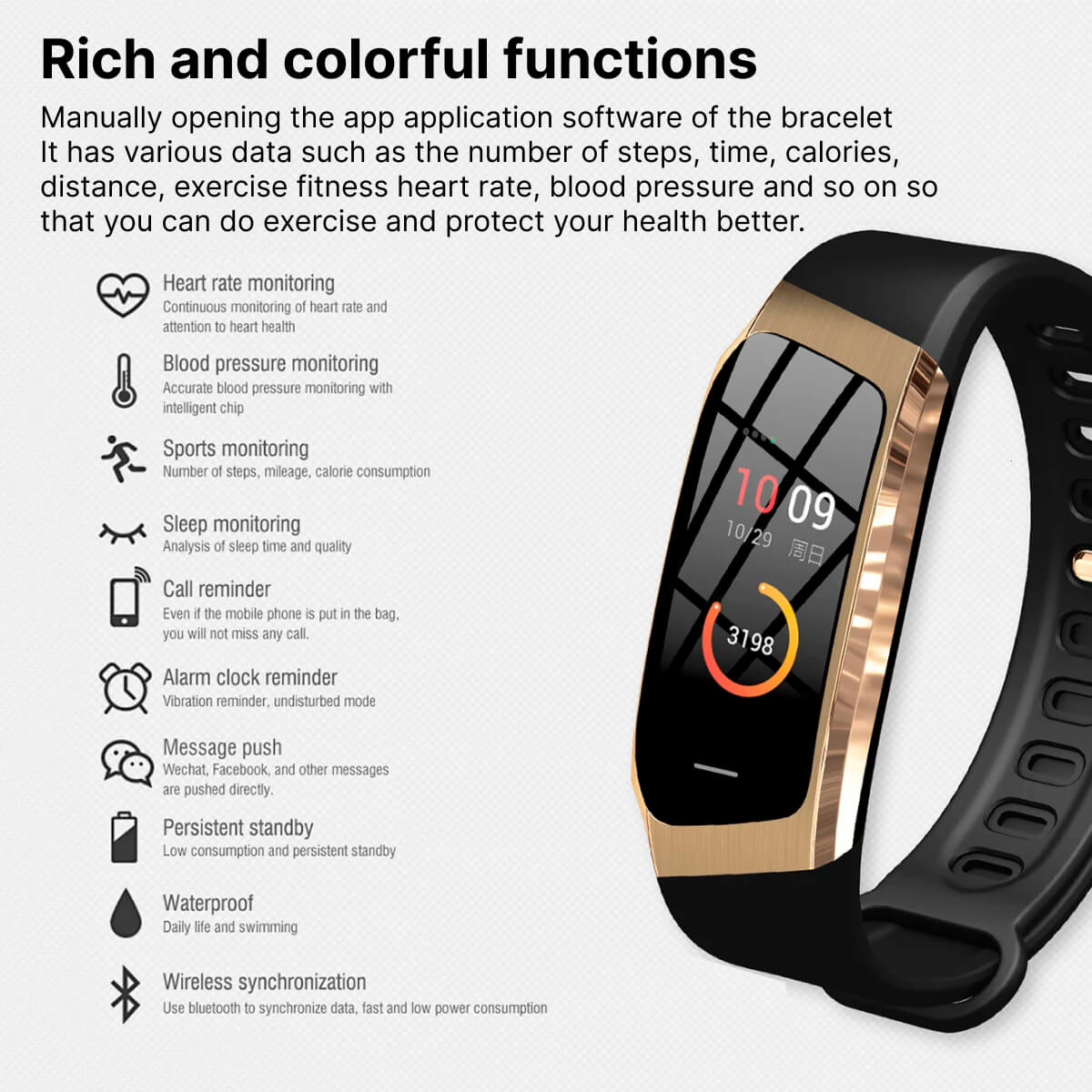 Blood Pressure Smart Watch | Heart Rate Monitor with Sleep & Sports Tracking | IP67 Waterproof, 30-Day Standby