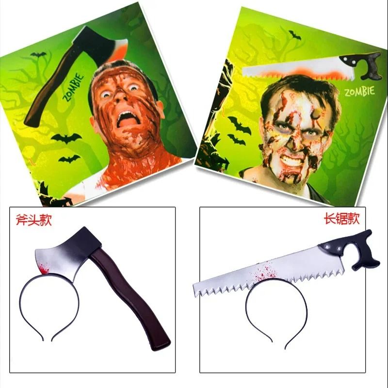Bloody Weapon Headband Halloween Prop | Head-Through Optical Illusion Design | Lightweight Reusable Costume Accessory
