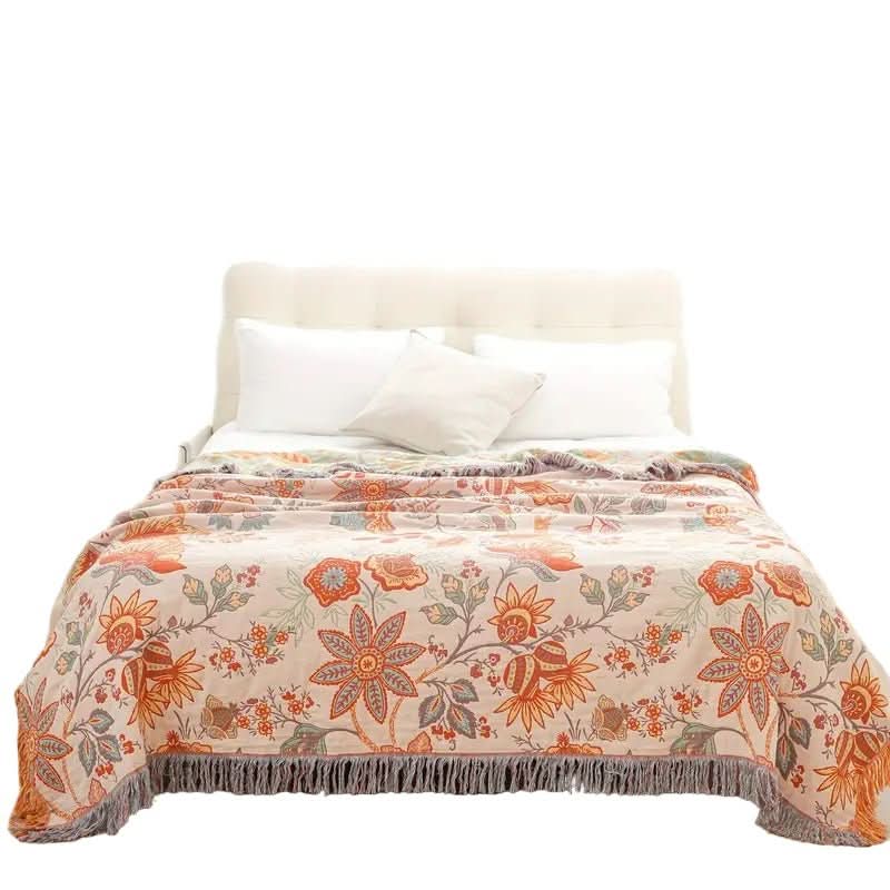 Boho-Chic – Cotton Throw Blanket with Floral Pattern 0