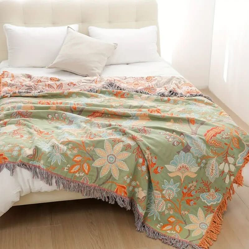 Boho-Chic – Cotton Throw Blanket with Floral Pattern 8
