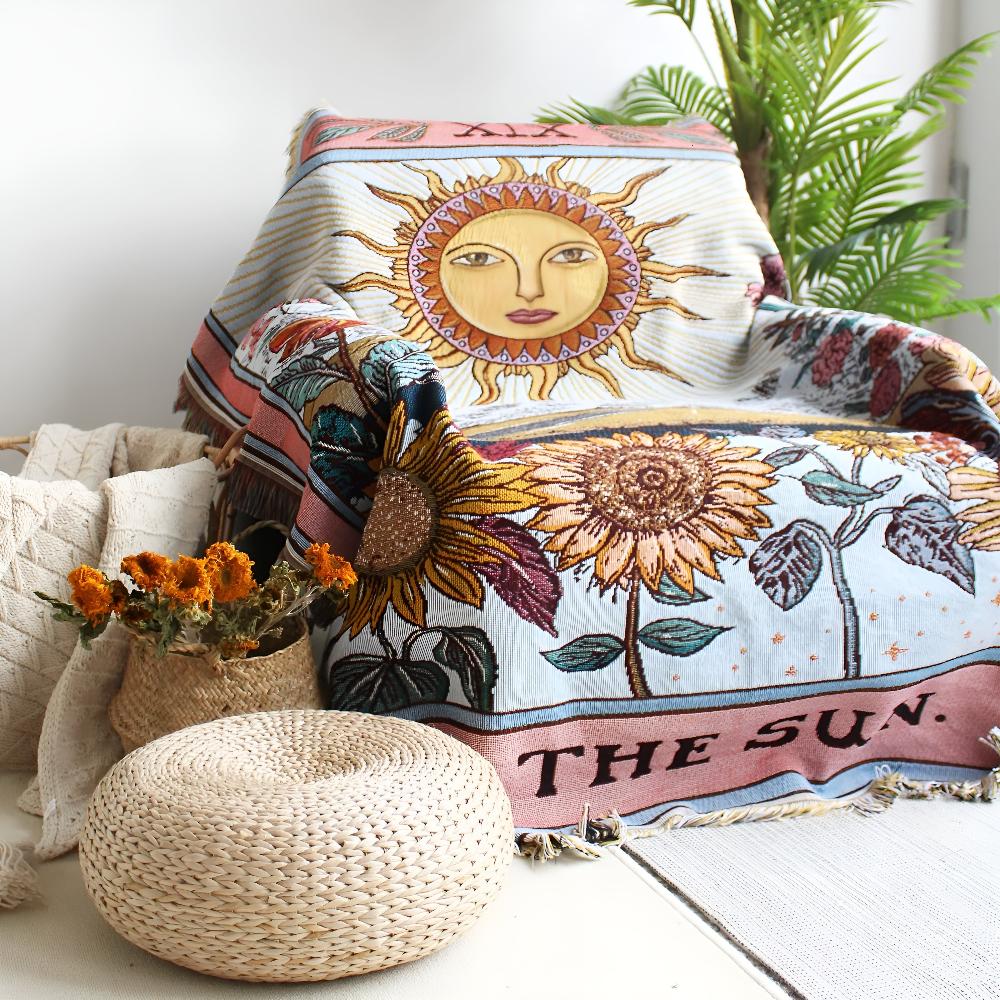 BohoSun | Woven Tapestry Blanket – Sun Tarot Card Design