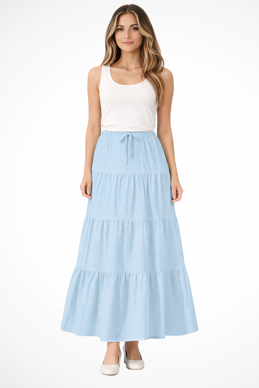 Bonnie | Women's Maxi Skirt - Tiered Design With Elasticated Waistband 0