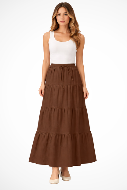 Bonnie | Women's Maxi Skirt - Tiered Design With Elasticated Waistband 11