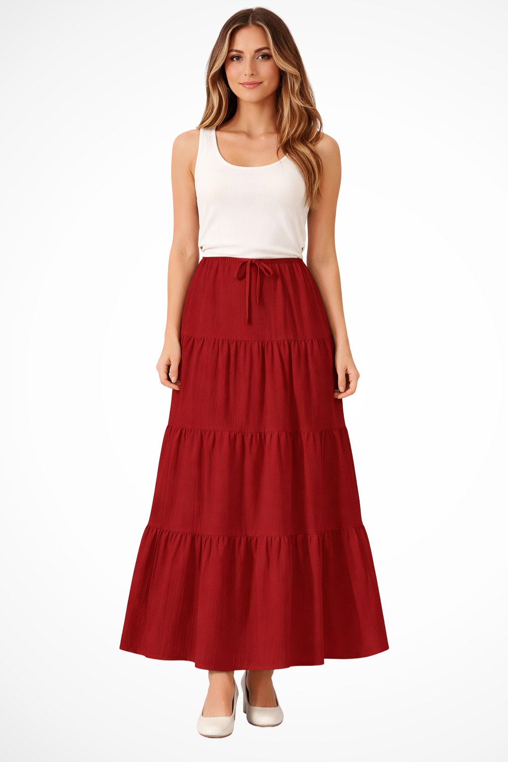 Bonnie | Women's Maxi Skirt - Tiered Design With Elasticated Waistband 2