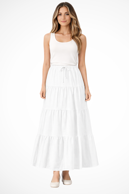 Bonnie | Women's Maxi Skirt - Tiered Design With Elasticated Waistband 4