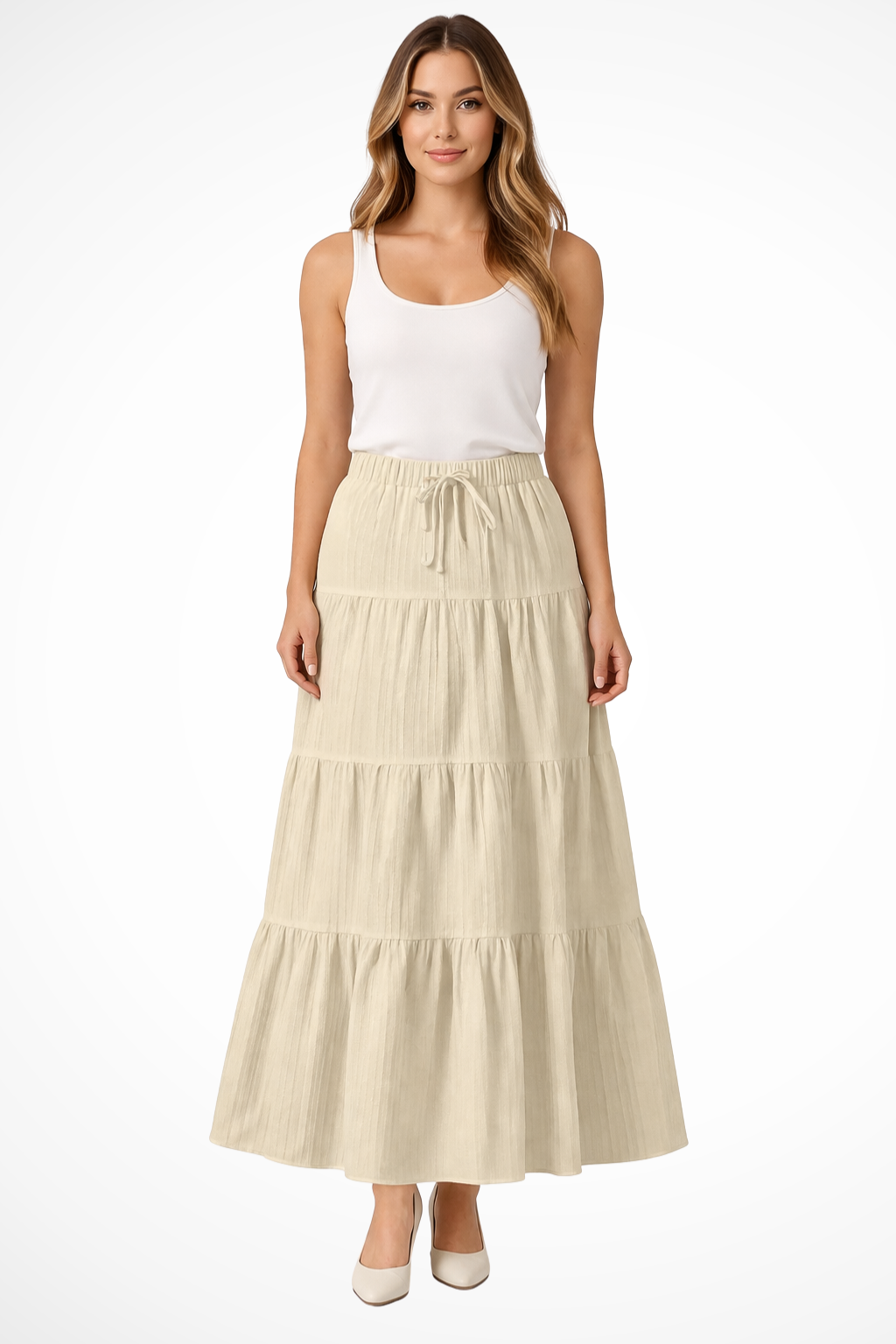 Bonnie | Women's Maxi Skirt - Tiered Design With Elasticated Waistband 6