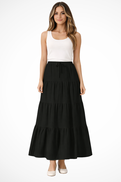 Bonnie | Women's Maxi Skirt - Tiered Design With Elasticated Waistband 8