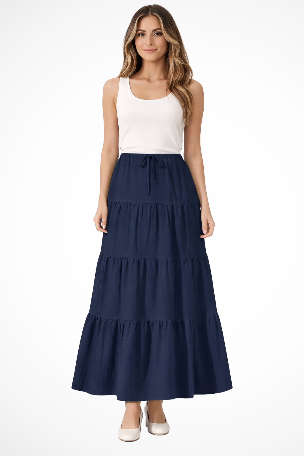 Bonnie | Women's Maxi Skirt - Tiered Design With Elasticated Waistband 9