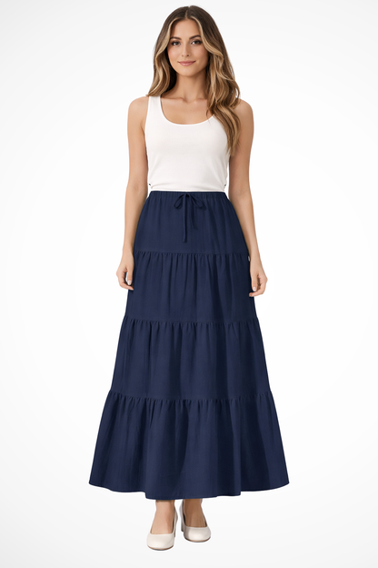 Bonnie | Women's Maxi Skirt - Tiered Design With Elasticated Waistband 9