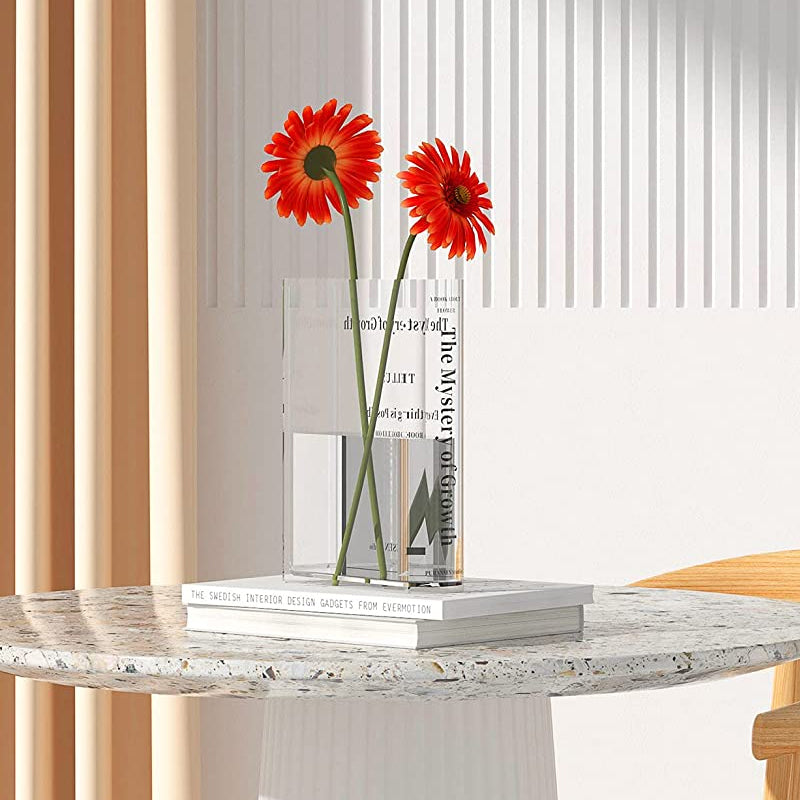 Book Shape Acrylic Vase | Clear Shatterproof Design | Stable Lightweight Centrepiece for Flowers, Gems & Lights
