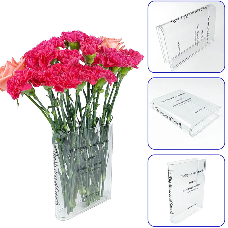 Book Shape Acrylic Vase | Clear Shatterproof Design | Stable Lightweight Centrepiece for Flowers, Gems & Lights