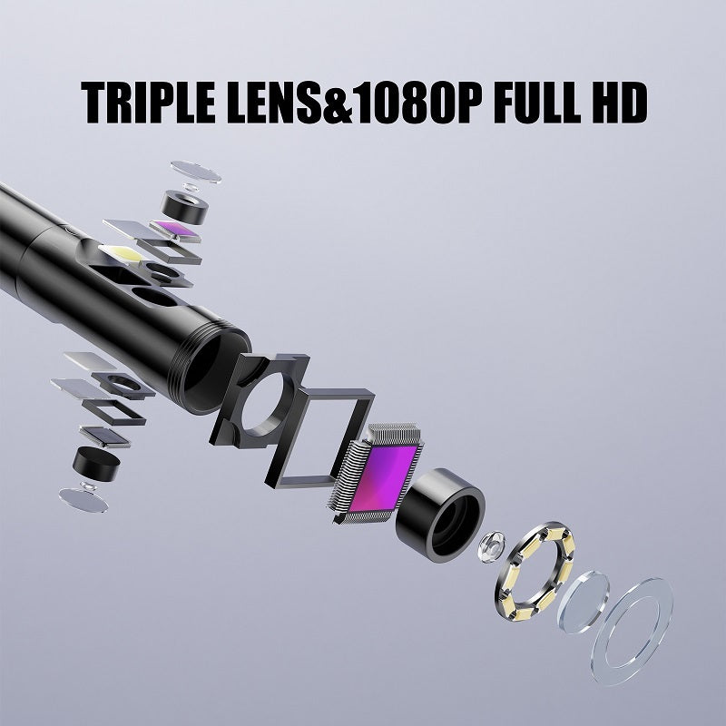 Borescope Endoscope Inspection Camera | Triple Lens 1080p HD with 4.5 Inch Screen | IP68 Waterproof, 2600mAh Battery