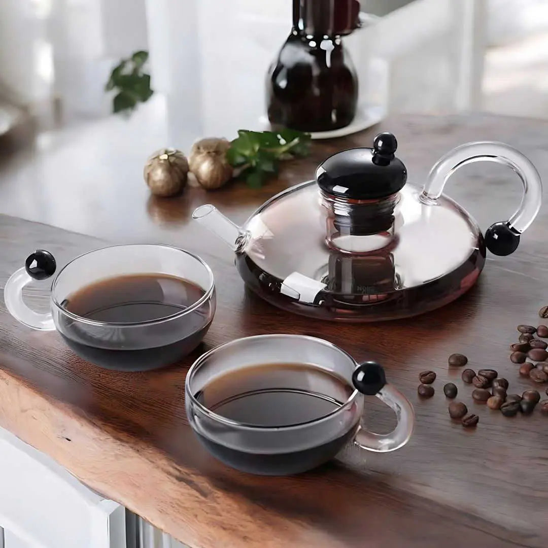 Borosilicate Glass Teapot Set | Semi-Automatic Mesh Filtration | Heat-Resistant, Eco-Friendly Tea Brewing for Stovetop & Microwave