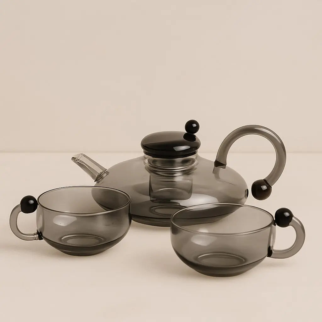 Borosilicate Glass Teapot Set | Semi-Automatic Mesh Filtration | Heat-Resistant, Eco-Friendly Tea Brewing for Stovetop & Microwave