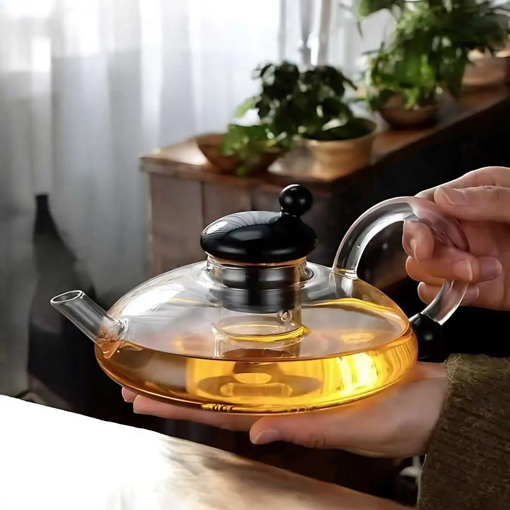 Borosilicate Glass Teapot Set | Semi-Automatic Mesh Filtration | Heat-Resistant, Eco-Friendly Tea Brewing for Stovetop & Microwave