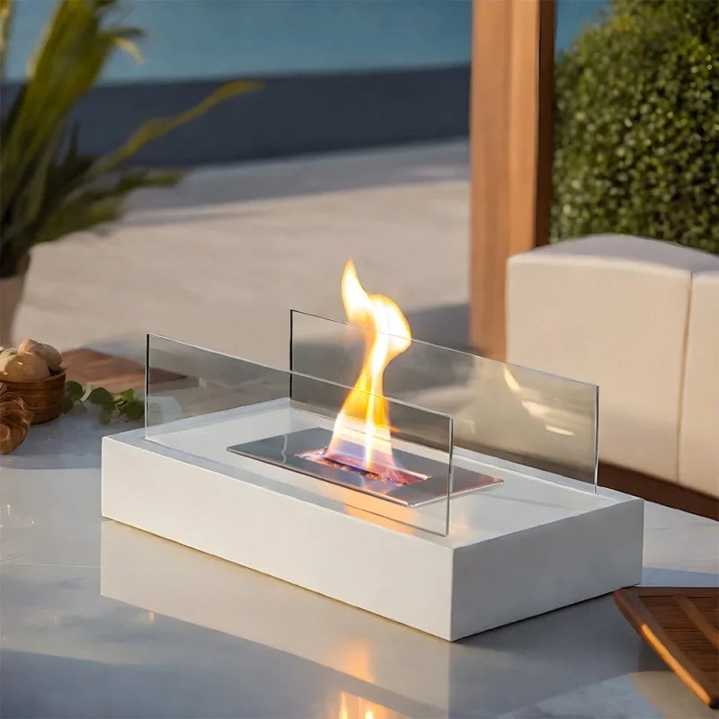 Tabletop Fireplace Metal & Tempered Glass | Ethanol Burner with Reusable Cotton Wick | Indoor & Outdoor Ambiance 4