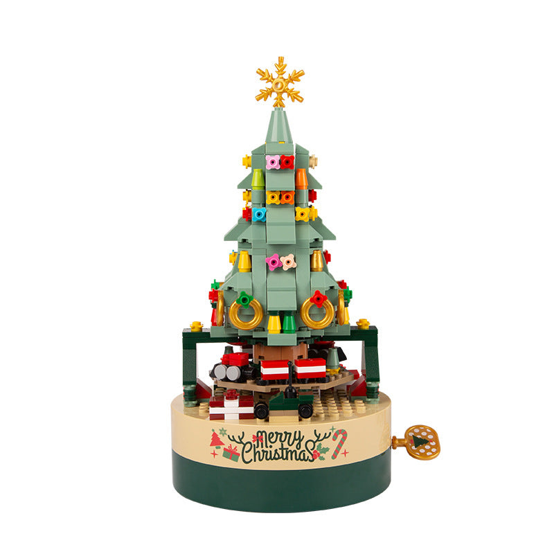 Building Block Christmas Tree Music Box | 360-Piece DIY Kit with Hand Crank Melody | ABS Plastic Construction Set