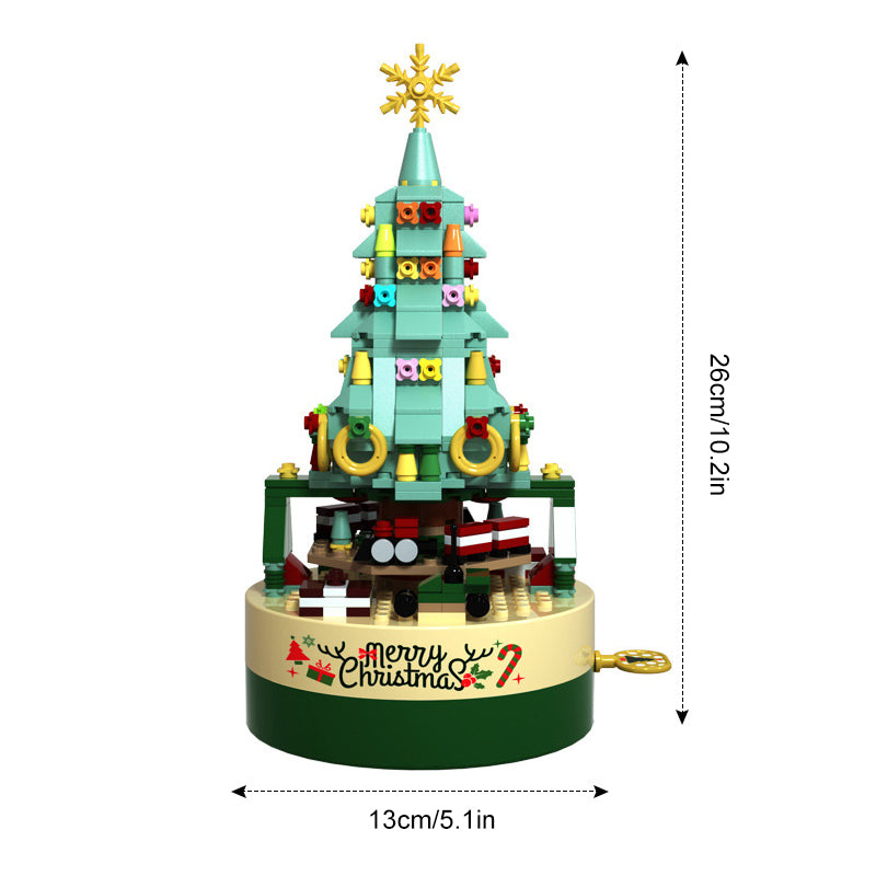 Building Block Christmas Tree Music Box | 360-Piece DIY Kit with Hand Crank Melody | ABS Plastic Construction Set
