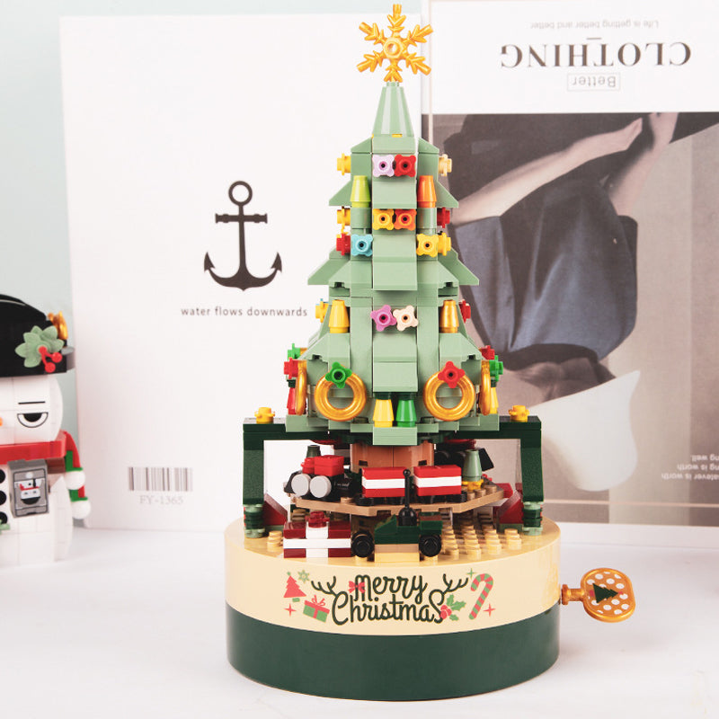Building Block Christmas Tree Music Box | 360-Piece DIY Kit with Hand Crank Melody | ABS Plastic Construction Set