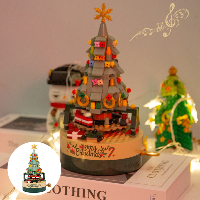 Building Block Christmas Tree Music Box | 360-Piece DIY Kit with Hand Crank Melody | ABS Plastic Construction Set