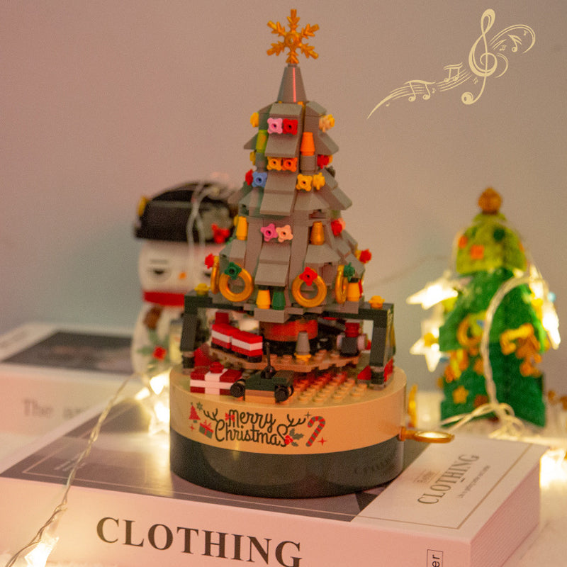 Building Block Christmas Tree Music Box | 360-Piece DIY Kit with Hand Crank Melody | ABS Plastic Construction Set