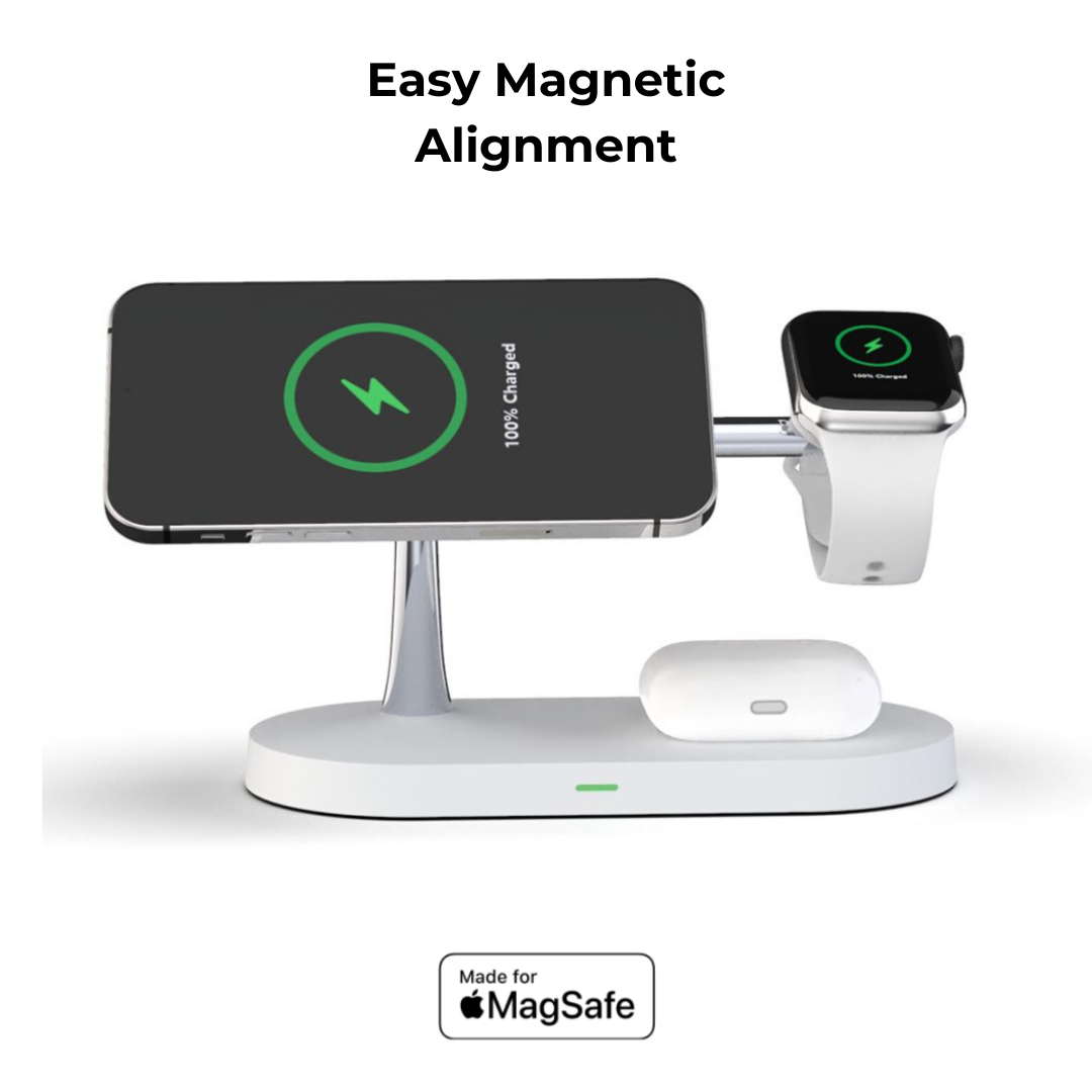 4-in-1 Wireless Charging Station | 15W Fast Charging for Phone, Watch & Earbuds | Magnetic Alignment with Touch LED Base 6
