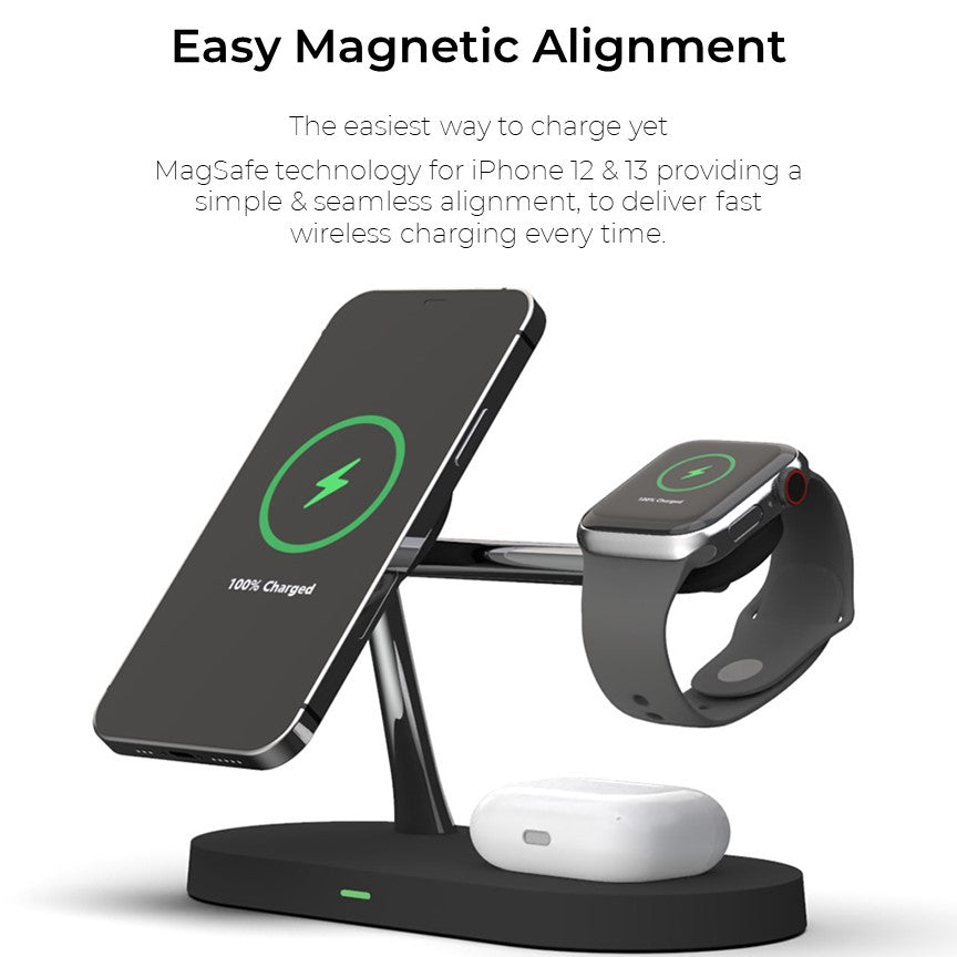4-in-1 Wireless Charging Station | 15W Fast Charging for Phone, Watch & Earbuds | Magnetic Alignment with Touch LED Base 9