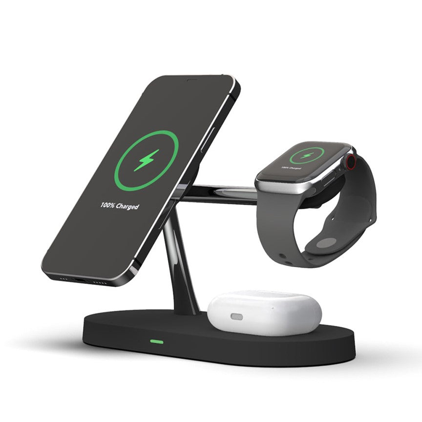 4-in-1 Wireless Charging Station | 15W Fast Charging for Phone, Watch & Earbuds | Magnetic Alignment with Touch LED Base 1