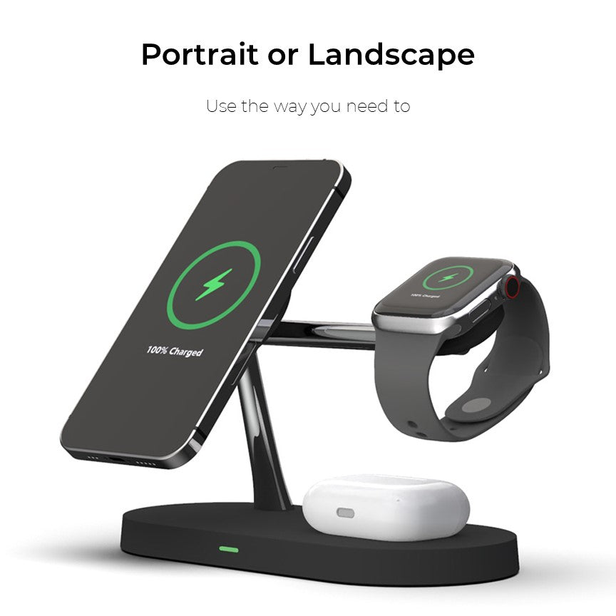 4-in-1 Wireless Charging Station | 15W Fast Charging for Phone, Watch & Earbuds | Magnetic Alignment with Touch LED Base 13