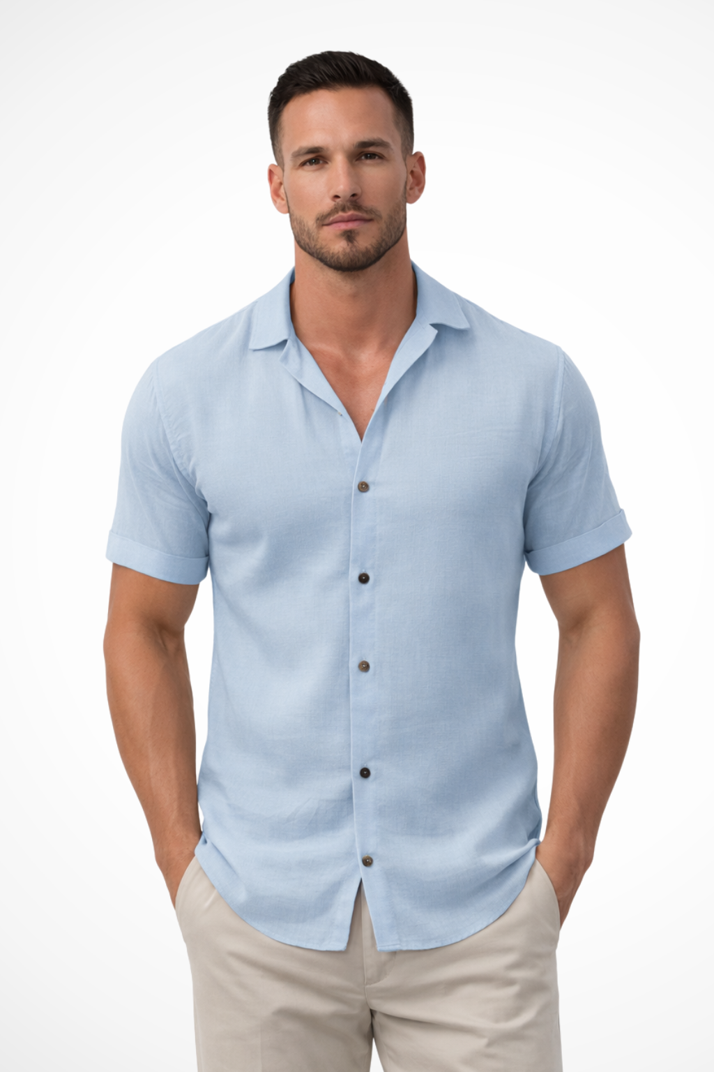 Caleb | Men's Shirt – Light Blue Short Sleeve Button-Up with Chest Pocket 0