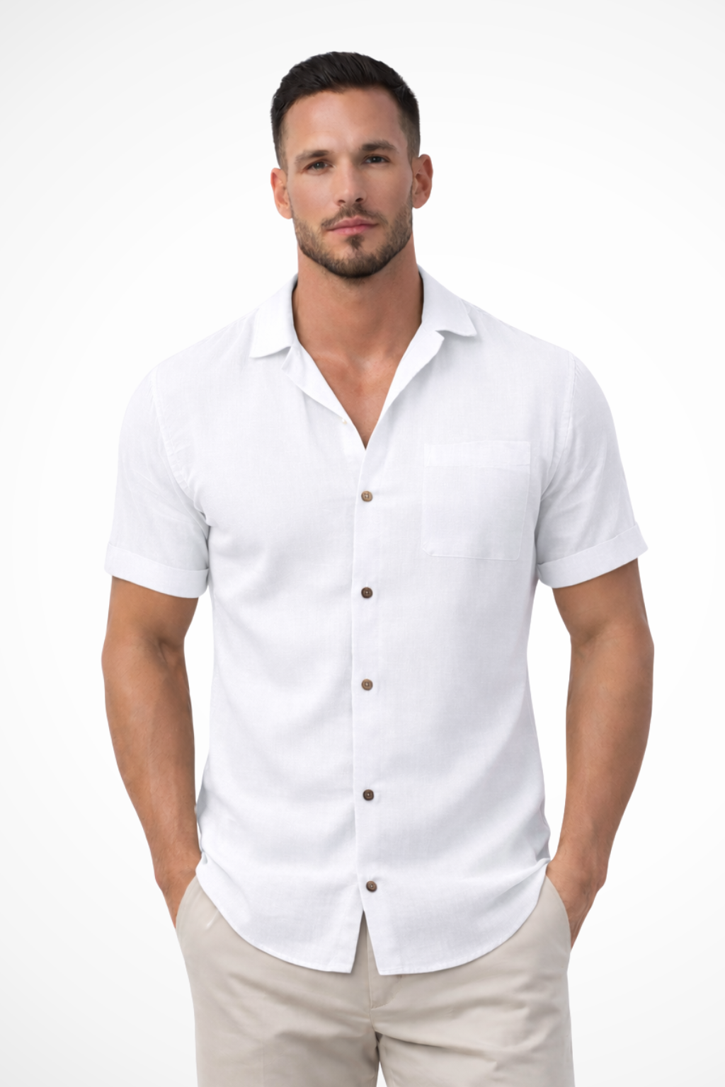 Caleb | Men's Shirt – Light Blue Short Sleeve Button-Up with Chest Pocket 2