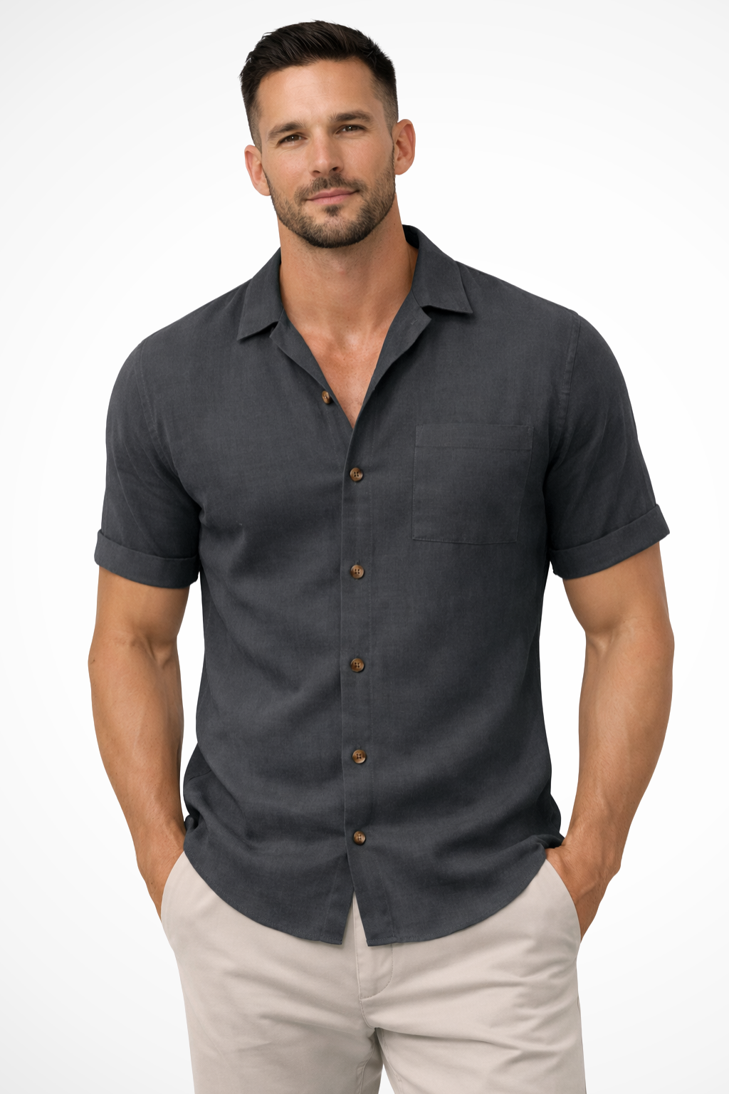 Caleb | Men's Shirt – Light Blue Short Sleeve Button-Up with Chest Pocket 4