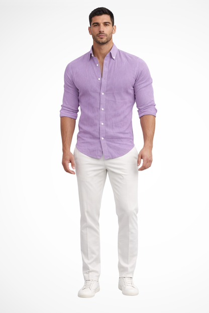 Callum | Men's Shirt - Loose Fit Cotton with Classic Lapel Collar 7
