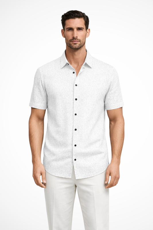 Callum | Men's Shirt - Short Sleeve Cotton with Textured Fabric 0