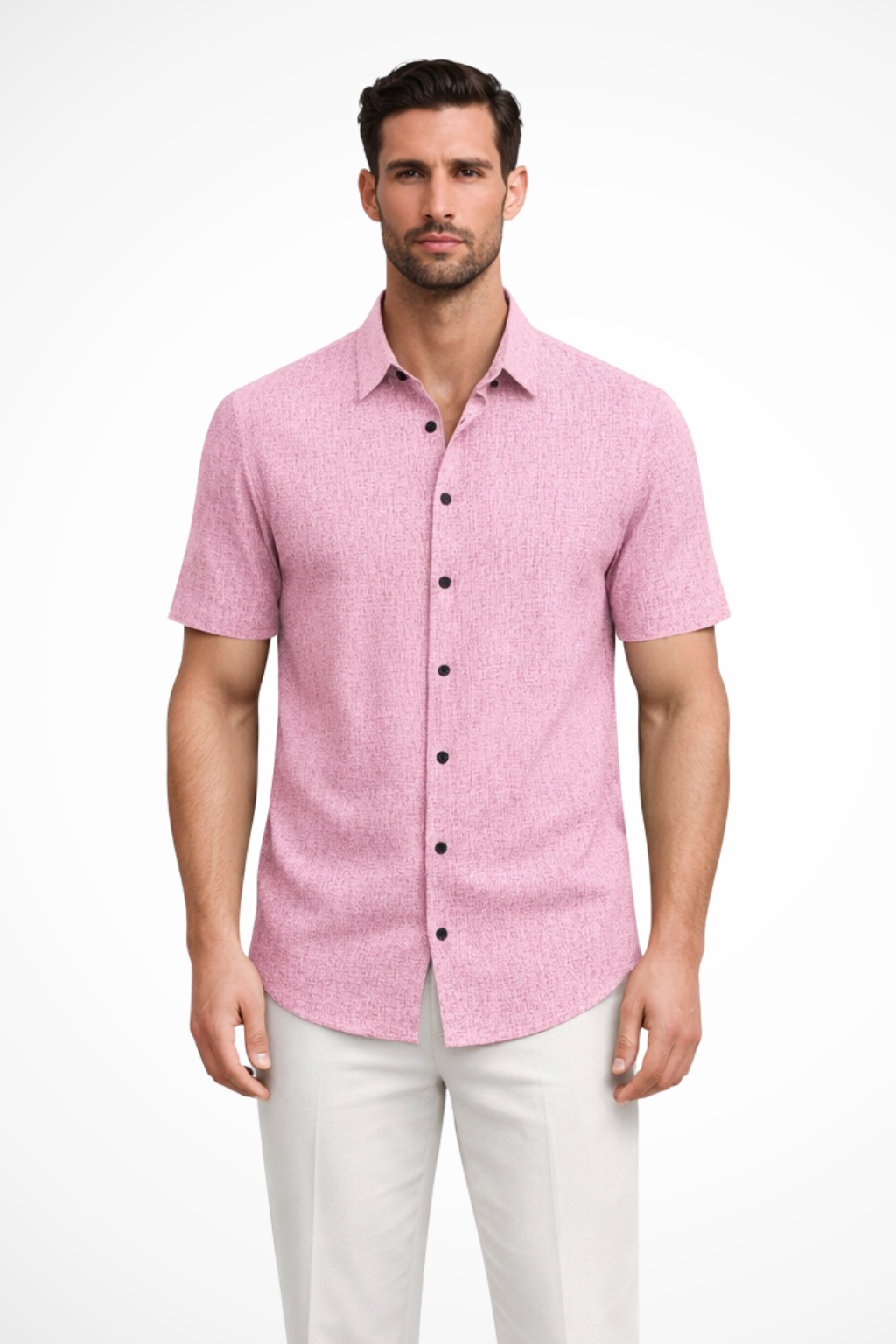 Callum | Men's Shirt - Short Sleeve Cotton with Textured Fabric 10