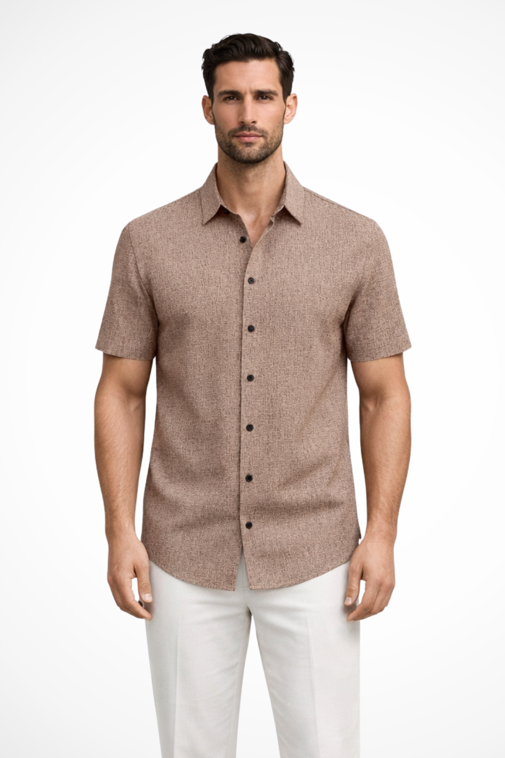 Callum | Men's Shirt - Short Sleeve Cotton with Textured Fabric 11