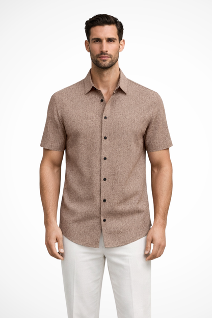 Callum | Men's Shirt - Short Sleeve Cotton with Textured Fabric 11