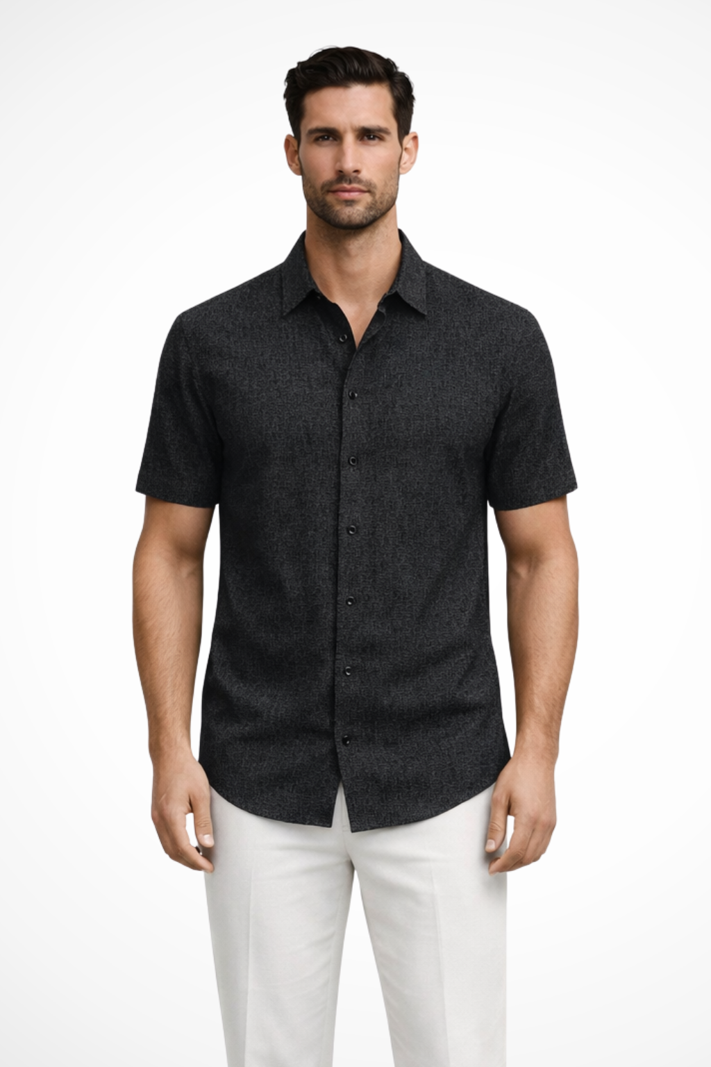 Callum | Men's Shirt - Short Sleeve Cotton with Textured Fabric 12
