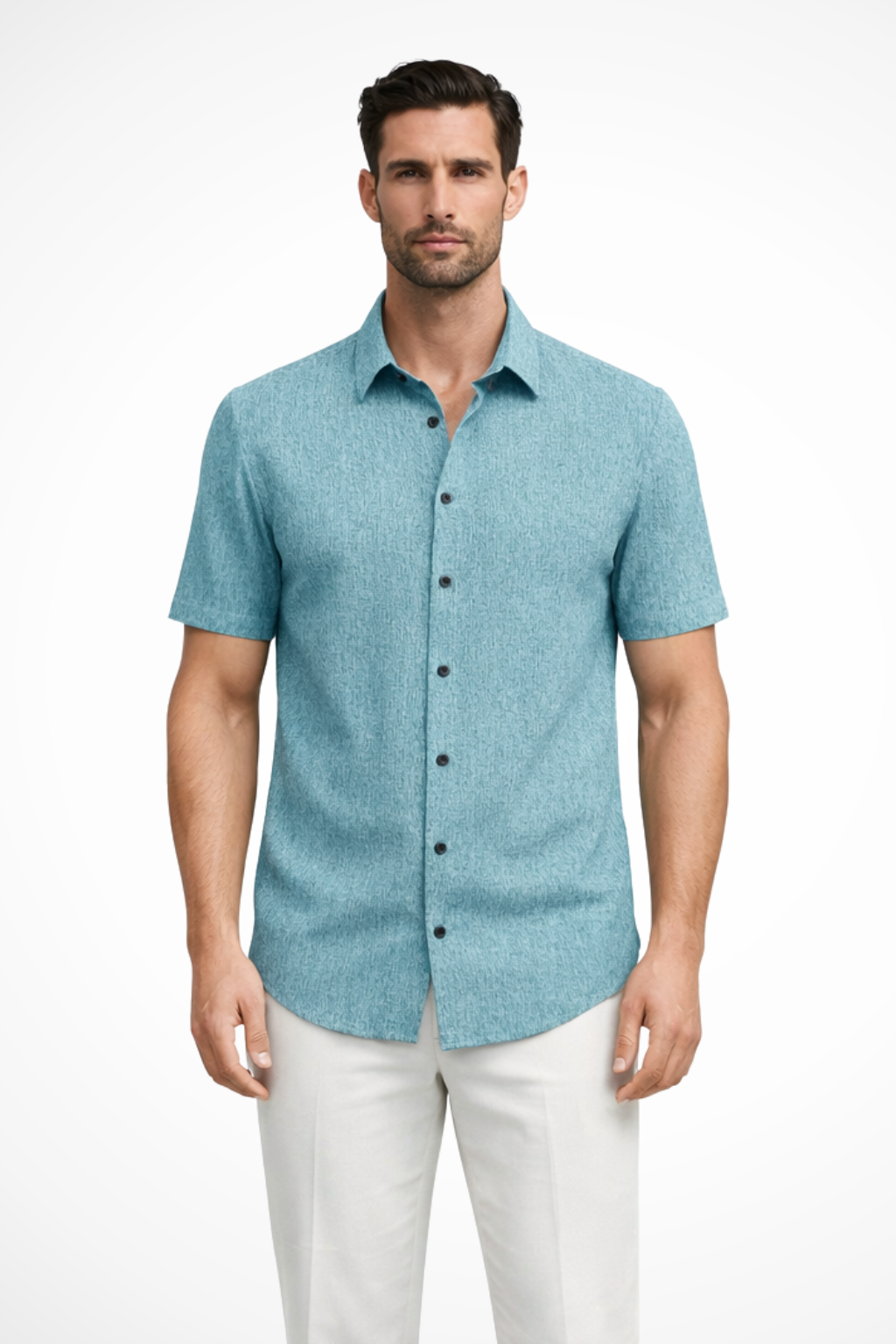 Callum | Men's Shirt - Short Sleeve Cotton with Textured Fabric 2