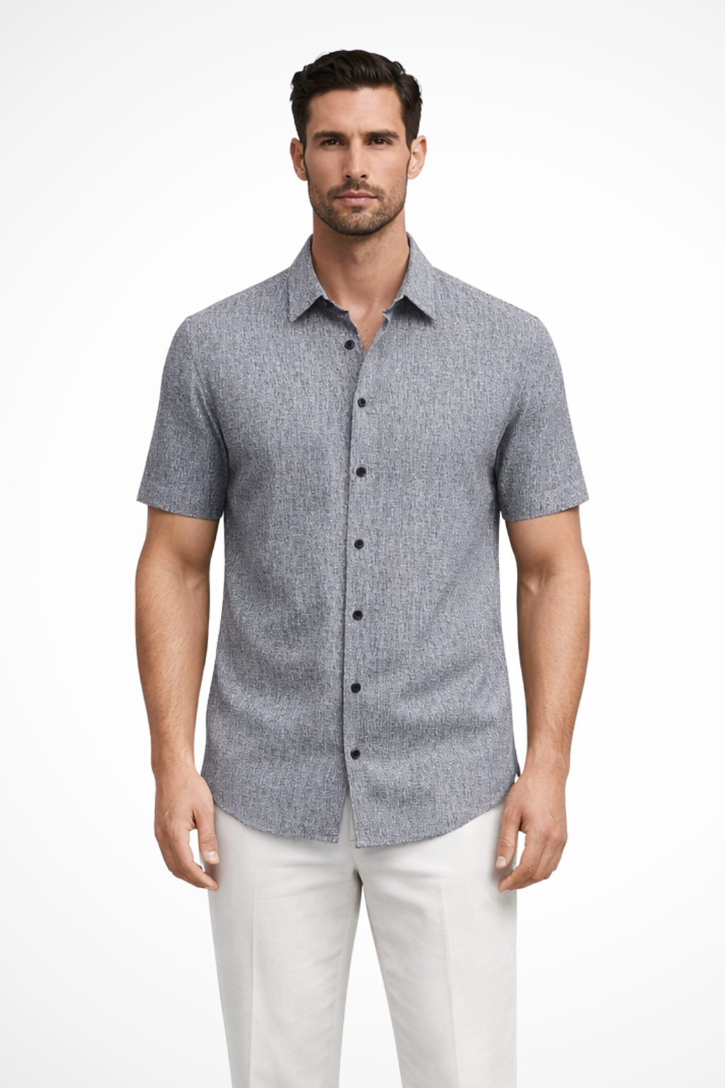 Callum | Men's Shirt - Short Sleeve Cotton with Textured Fabric 4