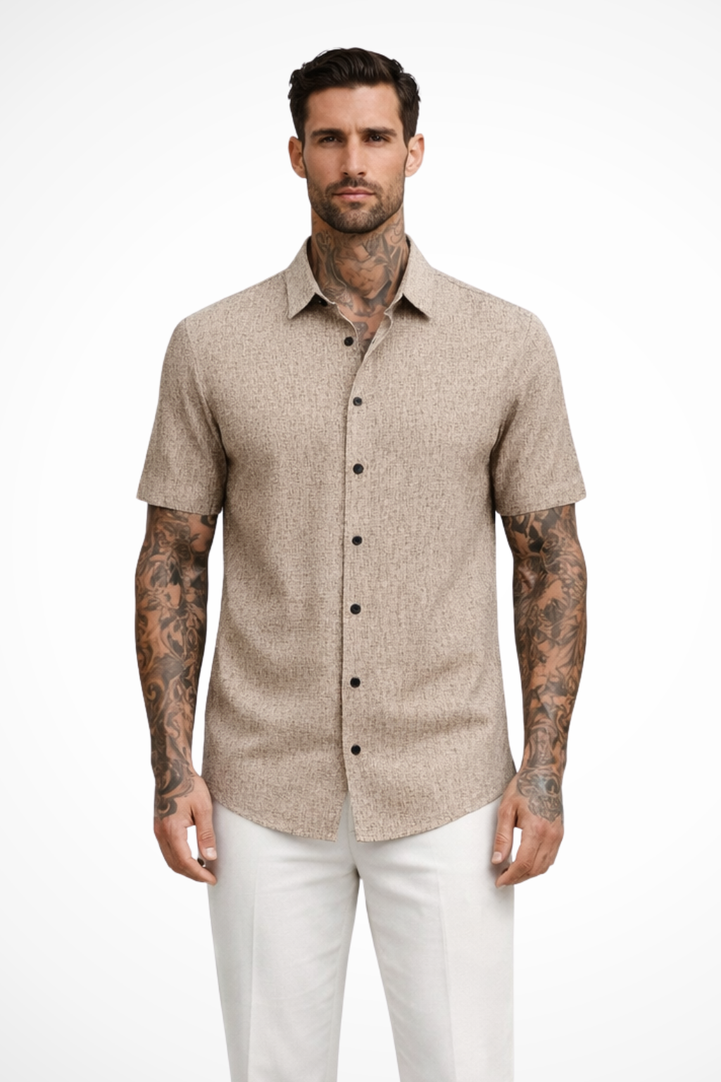 Callum | Men's Shirt - Short Sleeve Cotton with Textured Fabric 6
