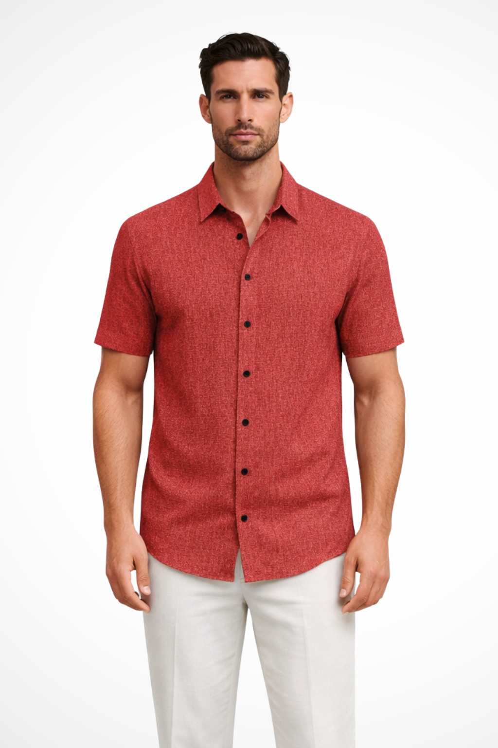 Callum | Men's Shirt - Short Sleeve Cotton with Textured Fabric 8