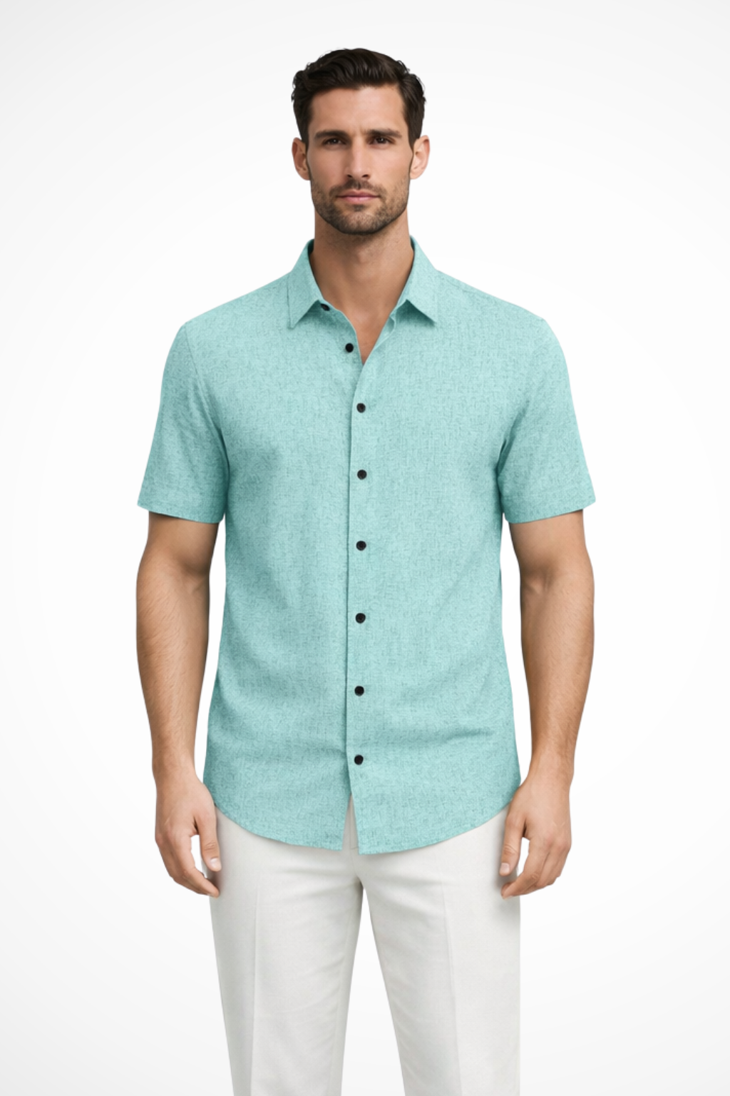 Callum | Men's Shirt - Short Sleeve Cotton with Textured Fabric 9