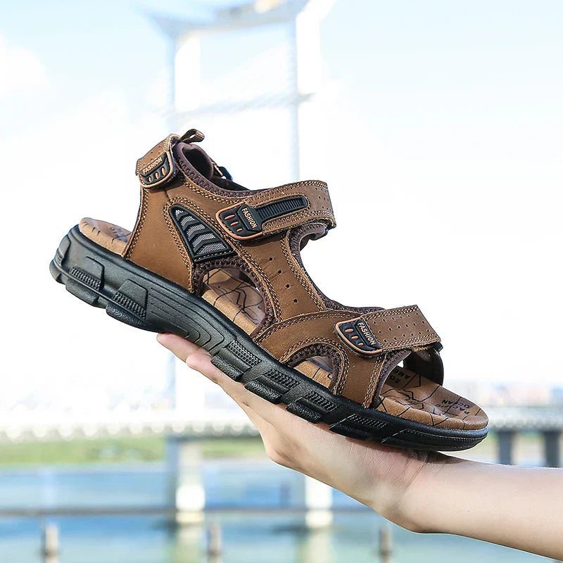 Calvin | Men's Sandals with Ergonomic Leather Design - Adjustable Velcro Fit