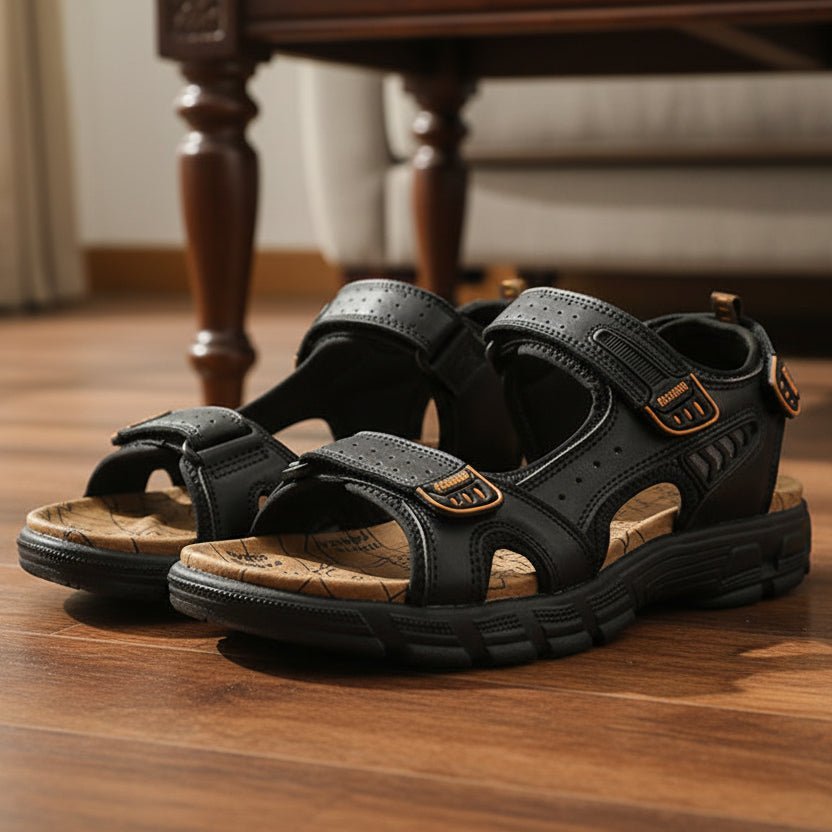 Calvin | Men's Sandals with Ergonomic Leather Design - Adjustable Velcro Fit